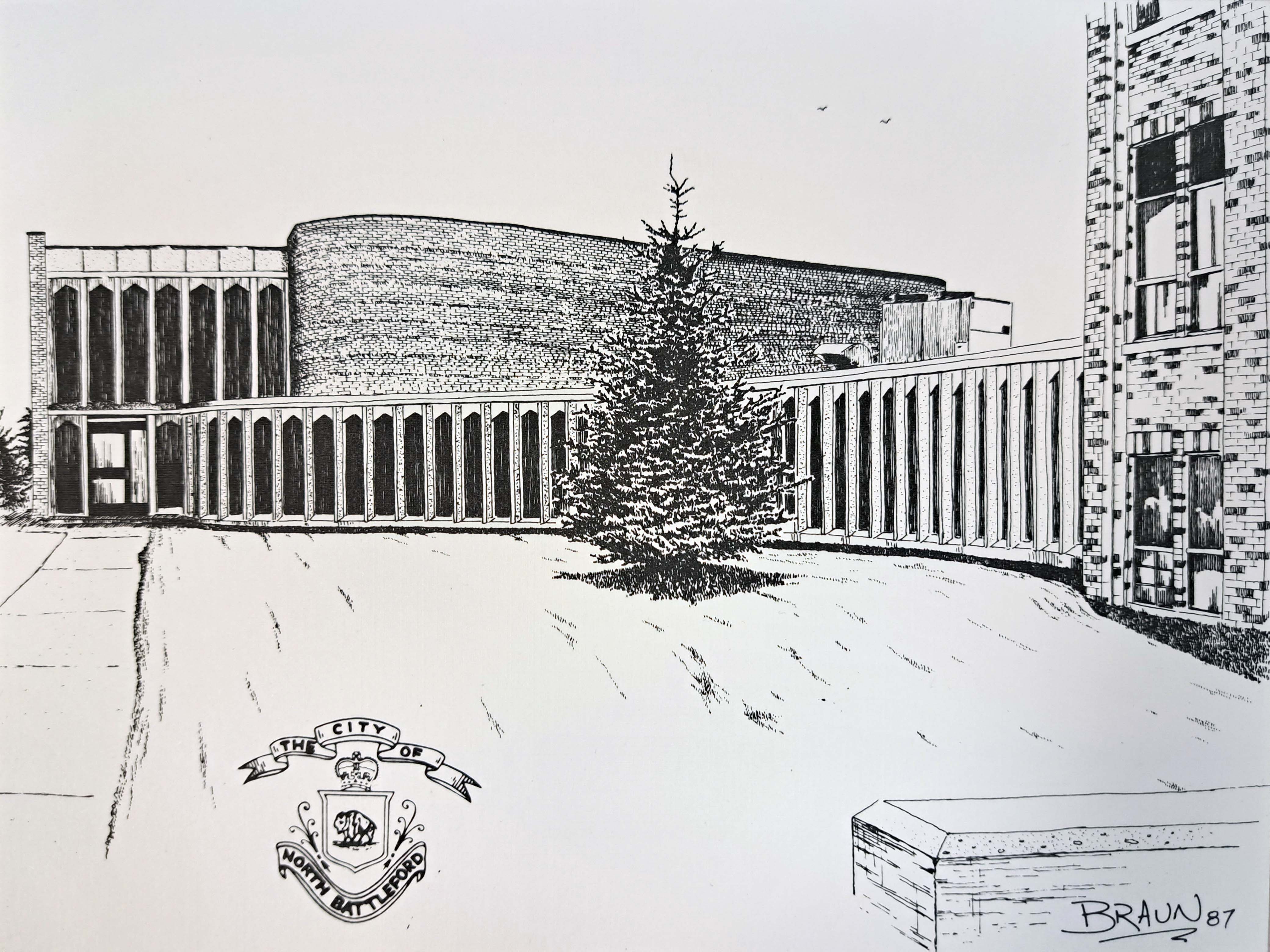 Ink Image of Chapel Gallery by Artist Braun